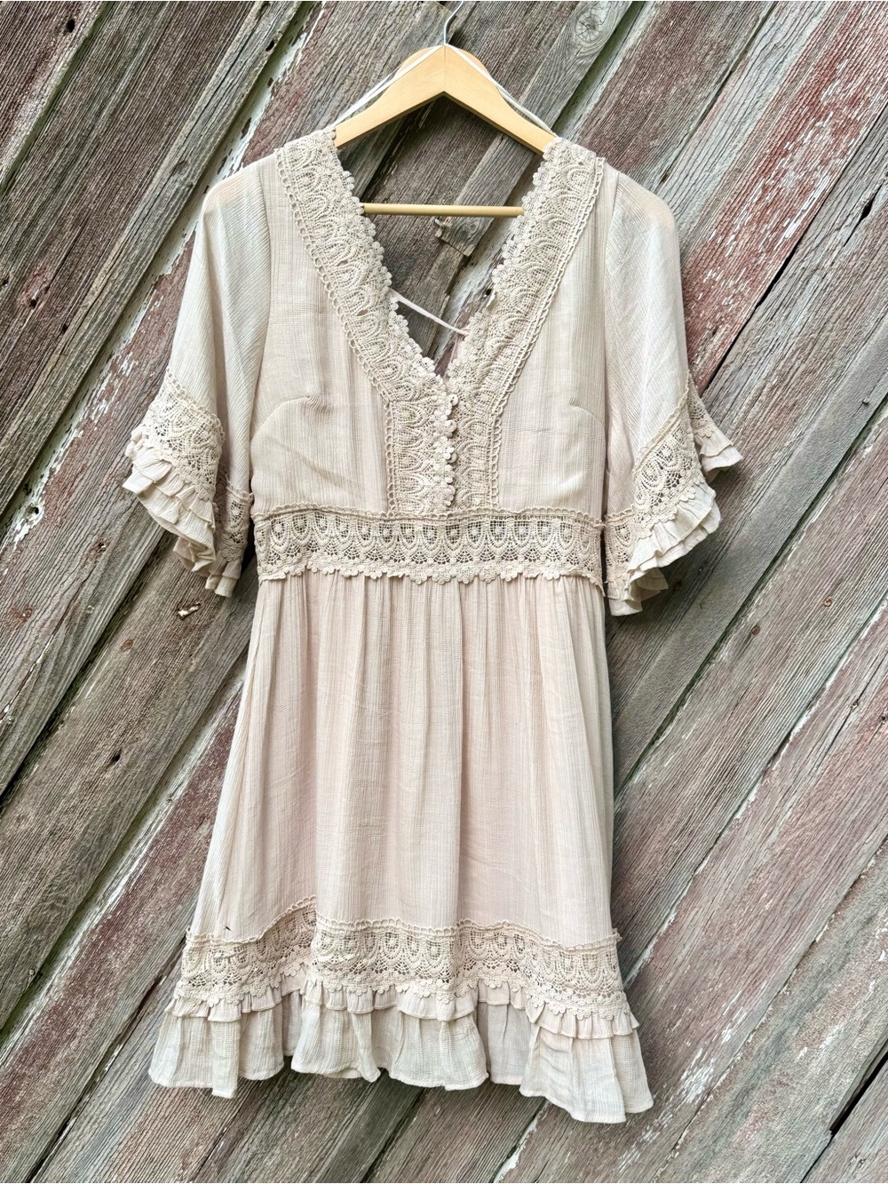 NWT Boho Lace Gauze Babydoll Tunic Dress | Cottagecore Romantic Cream | Bluivy